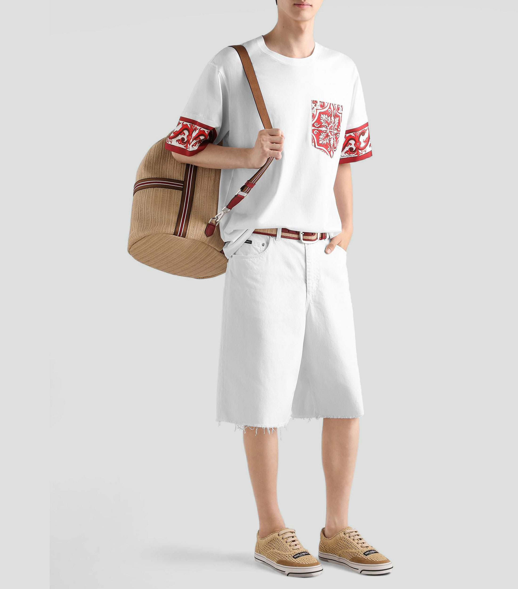 Playera cuello redondo manga corta estampada Blanca Hombre